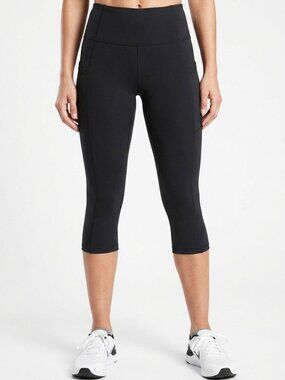 Kyodan Black Cropped Leggings Side Pockets High Rise Workout Yoga Capri Small